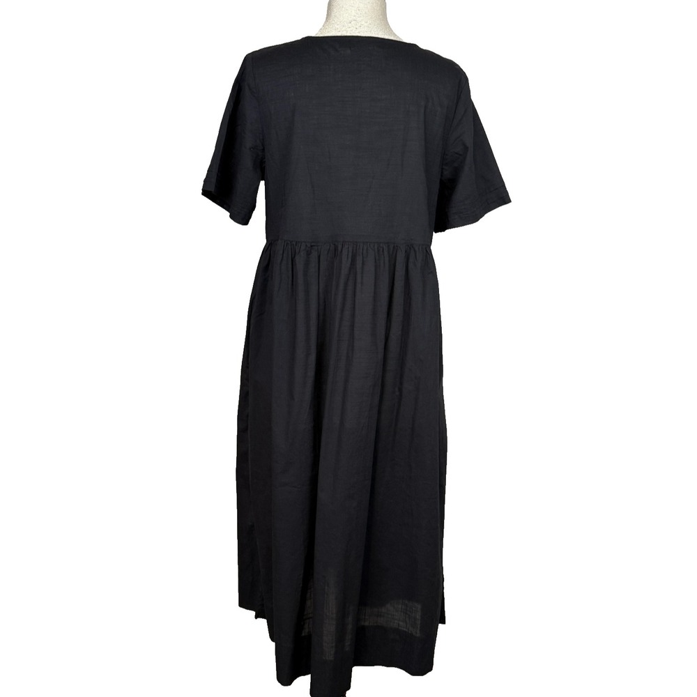 Gudrun Sjoden Dress Womens M Black Embroidered Floral Lagenlook Organic Cotton - Picture 2 of 12